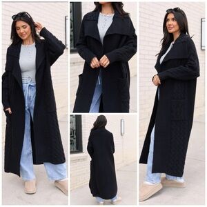 Pink Lily Black Cable Knit Duster Cardigan- L